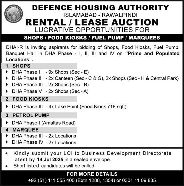 Defence Housing Authority Islamabad Tender Notice